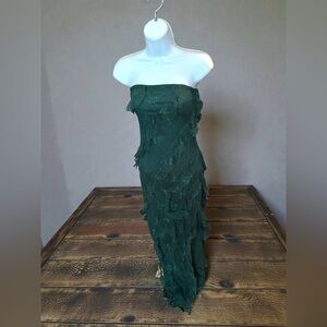 Sincerely Jules Strapless Green Lace Tiered Evening Dress With Slit